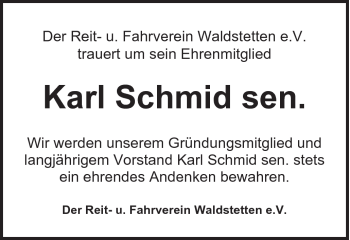 Traueranzeige von Karl Schmid sen. von Gmünder Tagespost
