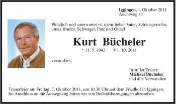 Traueranzeige von Kurt Bücheler von Gmünder Tagespost