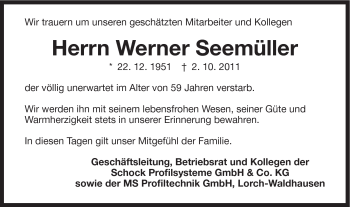 Traueranzeige von Werner Seemüller von Gmünder Tagespost