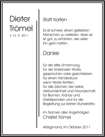 Traueranzeige von Dieter Trömel von 088