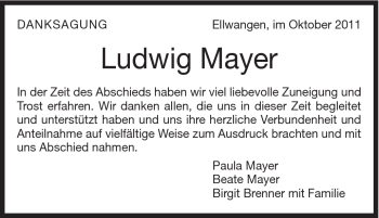 Traueranzeige von Ludwig Mayer von Schwäbische Post