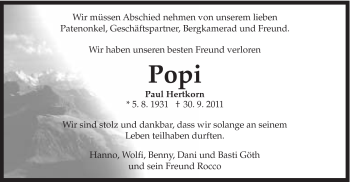 Traueranzeige von Paul Hertkorn von Gmünder Tagespost