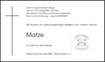 Traueranzeige von Matthias Grundler von Schwäbische Post