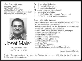 Traueranzeige von Josef Maier von Schwäbische Post