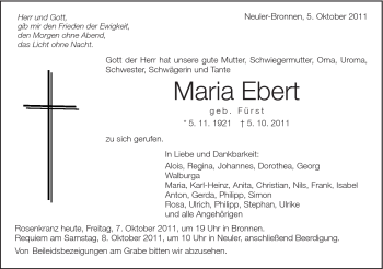 Traueranzeige von Maria Ebert von Schwäbische Post