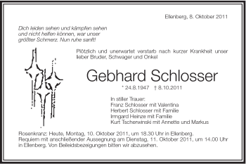 Traueranzeige von Gebhard Schlosser von Schwäbische Post