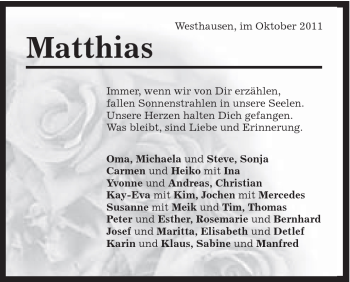 Traueranzeige von Matthias Grundler von Schwäbische Post