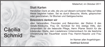 Traueranzeige von Cäcilia Schmid von Schwäbische Post