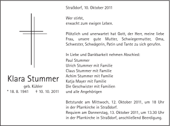 Traueranzeige von Klara Stummer von Gmünder Tagespost
