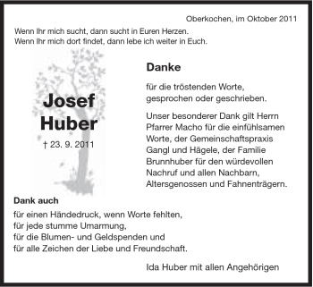 Traueranzeige von Josef Huber von Schwäbische Post