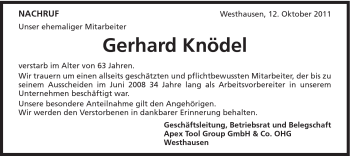 Traueranzeige von Gerhard Knödel von Schwäbische Post