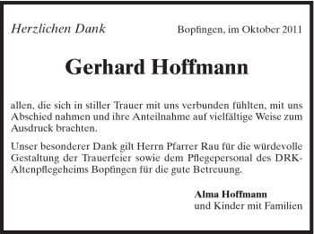 Traueranzeige von Gerhard Hoffmann von Schwäbische Post