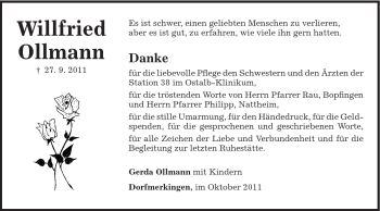 Traueranzeige von Willfried Ollmann von Schwäbische Post
