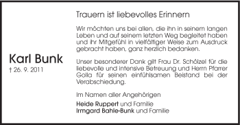 Traueranzeige von Karl Bunk von Schwäbische Post