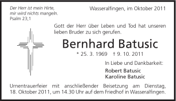 Traueranzeige von Bernhard Batusic von Schwäbische Post