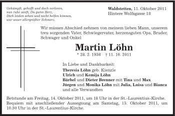 Traueranzeige von Martin Löhn von Gmünder Tagespost
