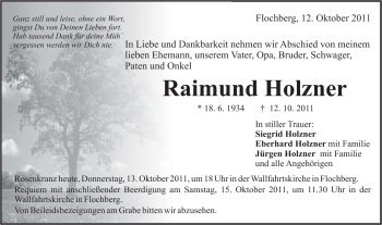 Traueranzeige von Raimund Holzner von Schwäbische Post