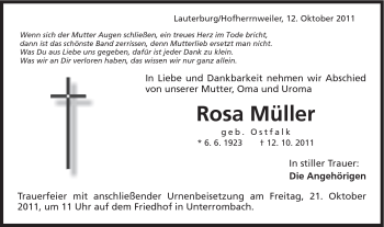Traueranzeige von Müller Rosa von Schwäbische Post