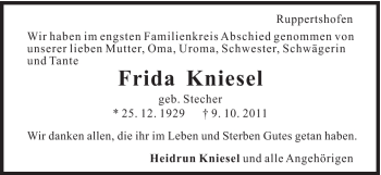 Traueranzeige von Frida Kniesel von Gmünder Tagespost