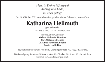 Traueranzeige von Katharina Hellmuth von Schwäbische Post