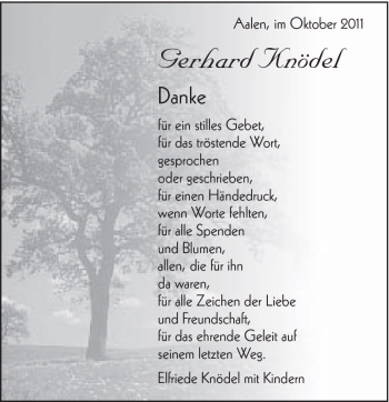 Traueranzeige von Gerhard Knödel von Schwäbische Post