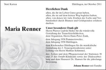 Traueranzeige von Renner Johann von Schwäbische Post