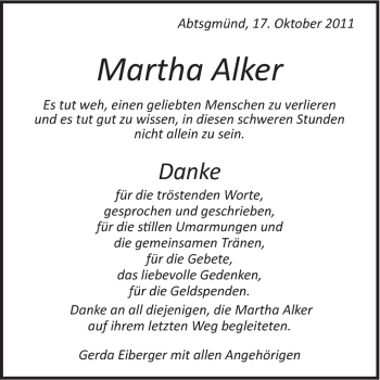 Traueranzeige von Alker Martha von 088