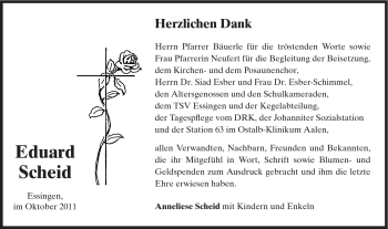 Traueranzeige von Eduard Scheid von Schwäbische Post