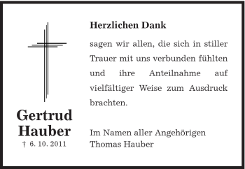 Traueranzeige von Gertrud Hauber von Schwäbische Post