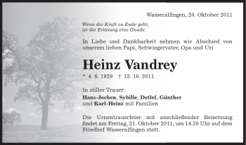 Traueranzeige von Heinz Vandrey von Schwäbische Post