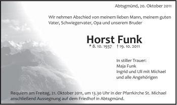 Traueranzeige von Horst Funk von Schwäbische Post