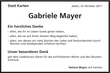 Traueranzeige von Gabriele Mayer von Schwäbische Post