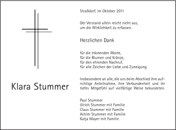 Traueranzeige von Klara Stummer von Gmünder Tagespost
