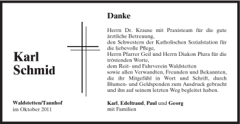 Traueranzeige von Karl Schmid von Gmünder Tagespost