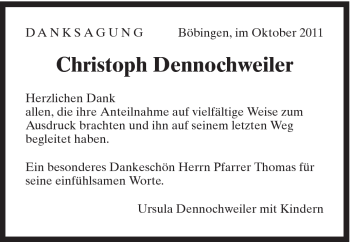 Traueranzeige von Christoph Dennochweiler von Gmünder Tagespost