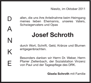 Traueranzeige von Josef Schroth von Schwäbische Post