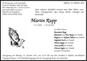 Traueranzeige von Martin Rupp von Gmünder Tagespost