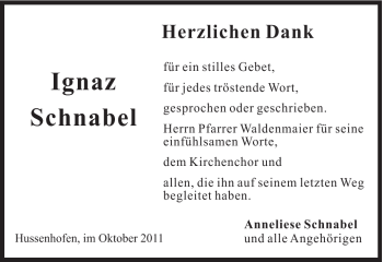 Traueranzeige von Ignaz Schnabel von Gmünder Tagespost