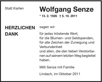 Traueranzeige von Wolfgang Senze von Gmünder Tagespost