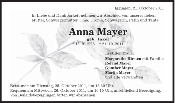 Traueranzeige von Anna Mayer von Gmünder Tagespost