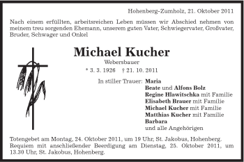 Traueranzeige von Michael Kucher von Schwäbische Post