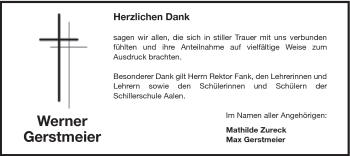 Traueranzeige von Werner Gerstmeier von Schwäbische Post