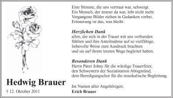 Traueranzeige von Hedwig Brauer von 088