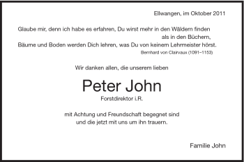 Traueranzeige von Peter John von Schwäbische Post