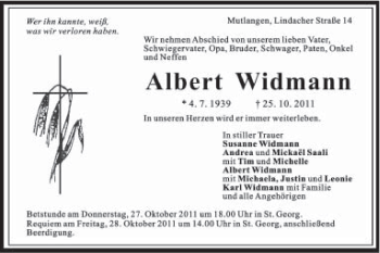 Traueranzeige von Albert Widmann von Gmünder Tagespost