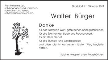 Traueranzeige von Walter Bürger von Gmünder Tagespost
