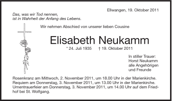 Traueranzeige von Elisabeth Neukamm von Schwäbische Post