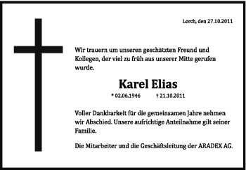 Traueranzeige von Karel Elias von Gmünder Tagespost