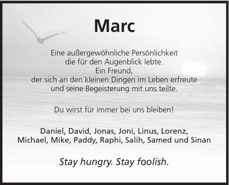  Traueranzeige für Marc Hasenmüller vom 27.10.2011 aus Schwäbische Post