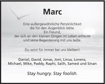 Traueranzeige von Marc Hasenmüller von Schwäbische Post